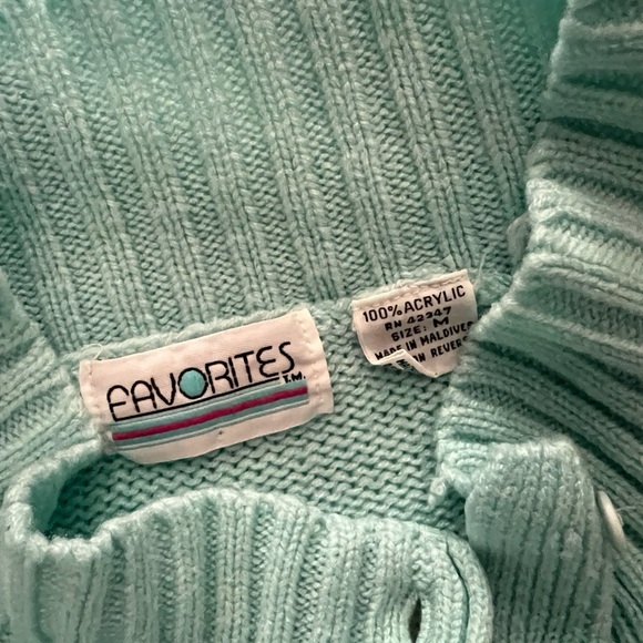 Vtg Favorites Brand Acrylic half button down striped sweater size M blue white - Picture 5 of 5